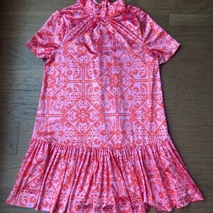 Karlie Midi Pink and Red Patterned Dress- Size Medium